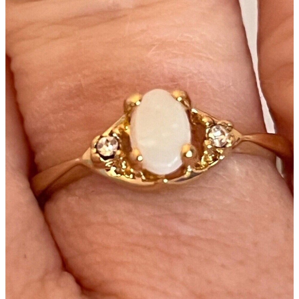Vintage 1970s Uncas Opal Ring Size 7 14K Gold Plate Austrian Crystal -14M